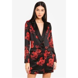 Satin Blazer Dress in “Red Dragon”
